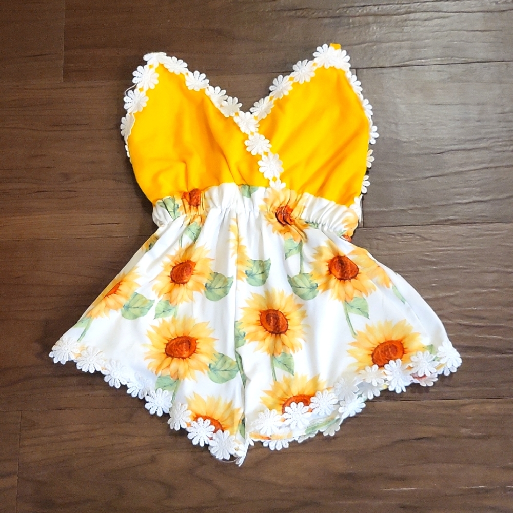 Sunflower open backed romper. 9 months